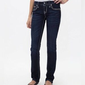 Stunning!! DEEKA Rock Revival Dark Blue BEDAZZLED Straight Leg Jeans